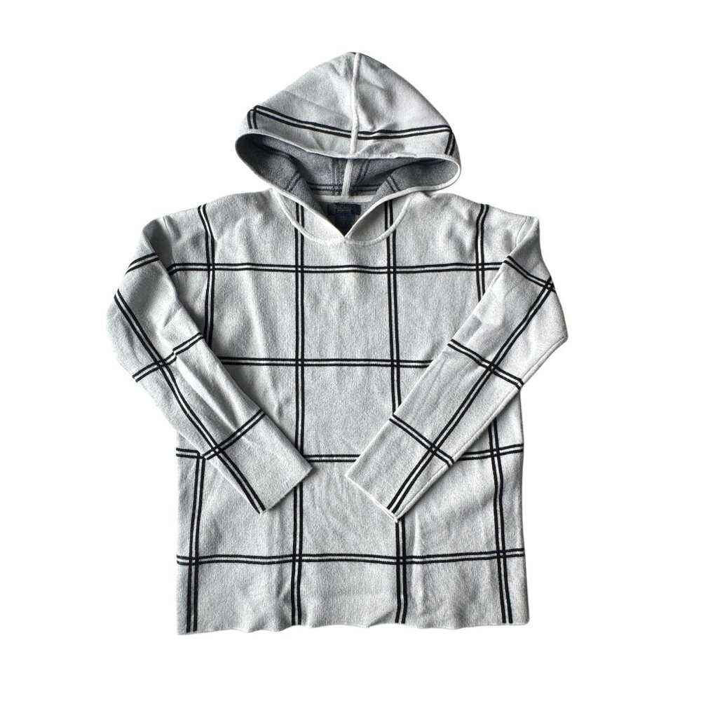 Rachel Roy Sweater Knit Hooded -  Light Gray and Black check long sleeve - M